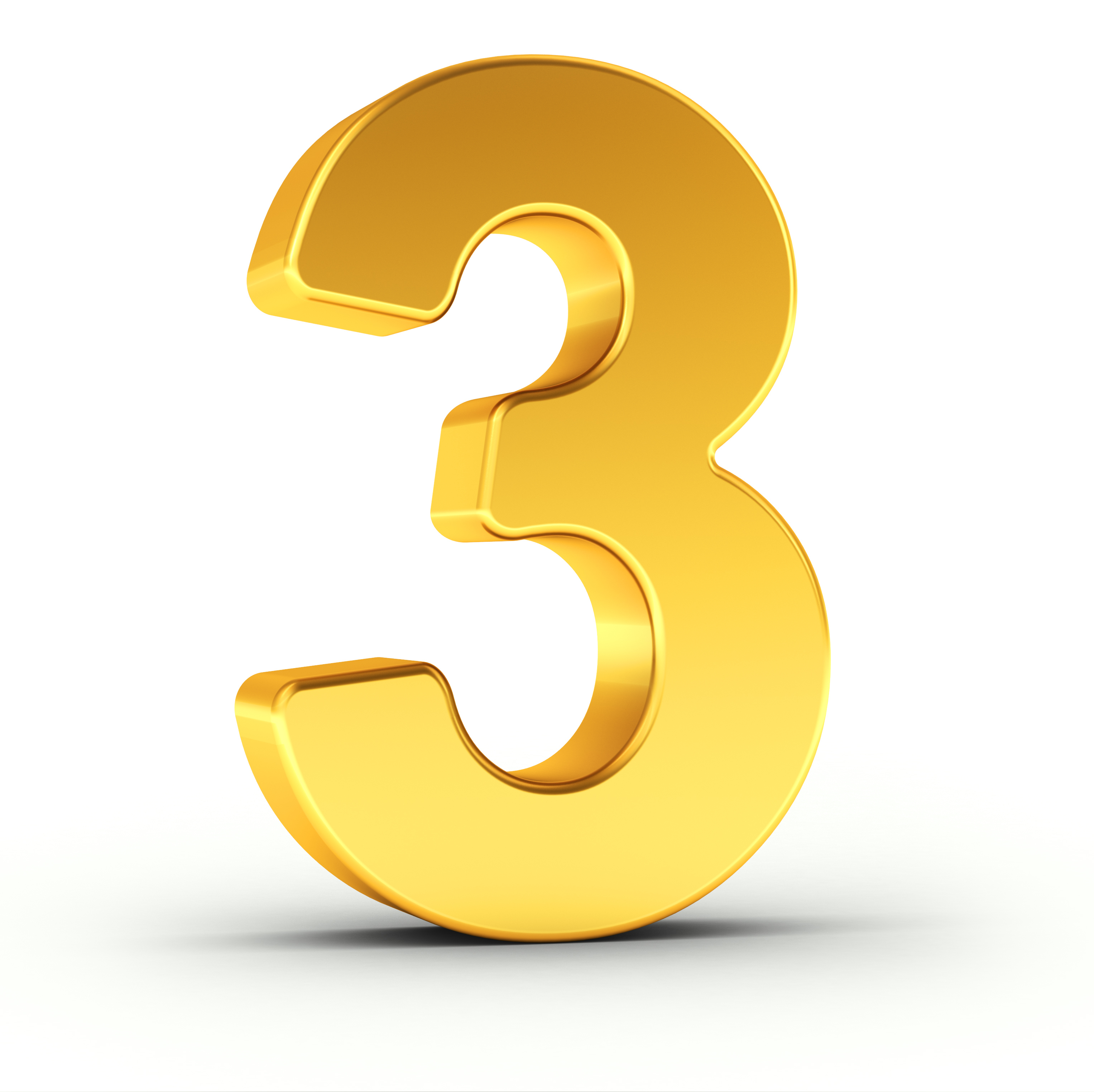 The number three as a polished golden object OnX The number three as a polished golden object OnX